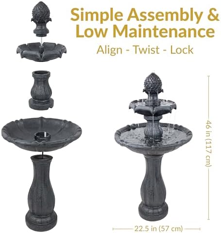 Sunnydaze 46" 2-Tier Solar Water Fountain, Pineapple Top, Black - Image 6