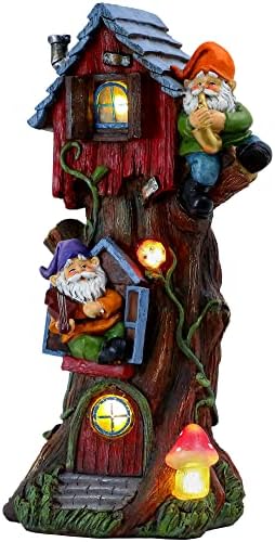 TERESA'S COLLECTIONS Gnome Treehouse Solar Resin Garden Statue 11" by TERESASCOLLECTIONS