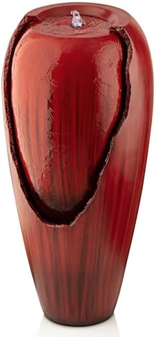 Alpine Corporation DIG100XS-RD | 33"H Outdoor Vintage Cascading Antique Jar Water Fountain with LED Lights — Garden, Patio & Yard Décor — Red Finish by Unknown
