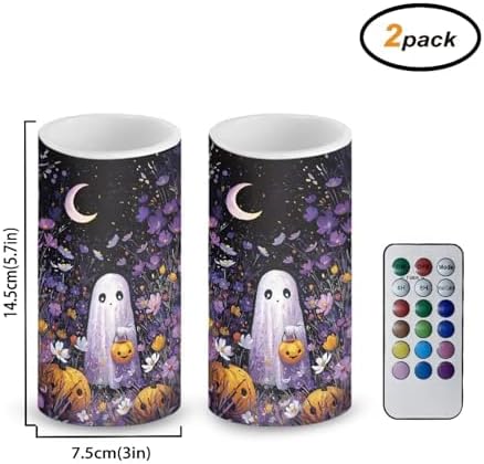 Floral Pumpkin Ghost Battery Operated Candles with Timers Halloween Flameless Candles with Remote LED Real Wax Relistic Lights for Trick or Treat Party Banquet Decoration - Image 2