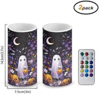 Floral Pumpkin Ghost Battery Operated Candles with Timers Halloween Flameless Candles with Remote LED Real Wax Relistic Lights for Trick or Treat Party Banquet Decoration - Image 2