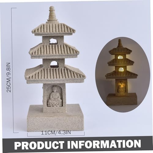 Pagoda Garden Statue, 10 Inch Weatherproof Solar Garden Decor, LED Light Zen Japanese Lantern for Backyard Balcony Patio Lawn Yard, Khaki Pagoda Statue - Image 3