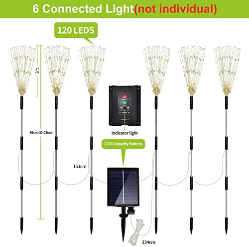 Maleyt 6 Pack Solar Garden Lights, Firework Lights, Decorative, 8 Lighting Modes with Remote 120 LED Twinkling Waterproof Landscape Outdoor Decor, for Pathway Backyard Walkway Patio (White) - Image 5