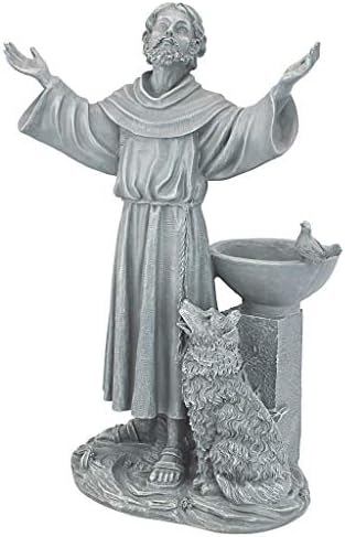 Design Toscano Francis of Assisi Blessing Religious Garden Decor Statue with Bird Bath Feeder, 19 inches Tall, Cast Stone Resin, Gray Stone Finish - Image 3