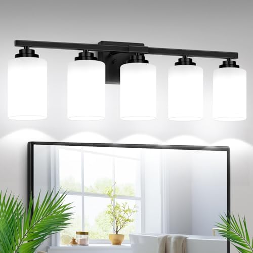 VerRon 5-Light Bathroom Light Fixtures, 31" Black Modern Vanity Lights by WelcometoVerRon