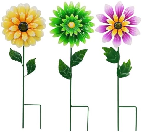 3 Pack Metal Flower Wind Spinner 18in Garden Stake Kinetic Yard Art by Unknown