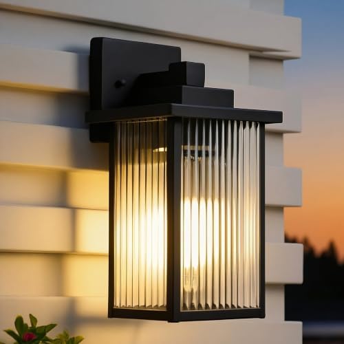 13-Inch Matte Black Outdoor Wall Light, All-Metal Frame Porch Light by hameso