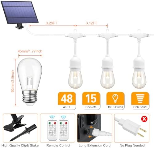 Mlambert 3 Colors 48FT LED Solar String Lights with Remote, 3 Modes, White - Image 4
