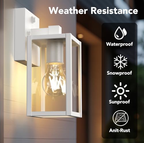 PARTPHONER Dusk to Dawn Outdoor Light Fixtures, 2-Pack Sensor Porch Lights, Waterproof Exterior Wall Sconce Lighting Lamp, Waterproof Wall Lantern for House, Doorway, Garage (White) - Image 2