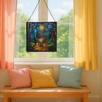 Starglow Gnome Trail Stained Glass Suncatcher – Square Hanging Window Panel for Home or Greenhouse – Whimsical Glass Art Gift for Garden Lovers, Christmas, Halloween, Father Days a6IQYm - Image 5