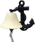 Nautical Cast Iron wall mounted Anchor Shaped Dinner Bell - Navy Blue & White by Unknown