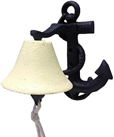Nautical Cast Iron wall mounted Anchor Shaped Dinner Bell - Navy Blue & White by Unknown
