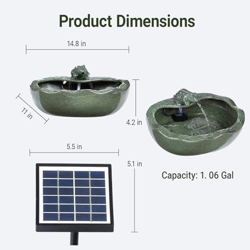 Ceramic Solar Water Fountain Outdoor – 11" Glazed Frog Solar Garden Fountain, Solar Powered Fountain for Garden, Patio, Yard, Tabletop - Image 3
