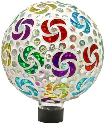 SAVENNA Mosaic Garden Gazing Ball, 8 Inch Decorative Glass Sphere for Outdoor Garden, Lawn & Patio, Fade-Resistant All-Season Yard Art, Multicolor Pinwheel Pattern by SAVENNA