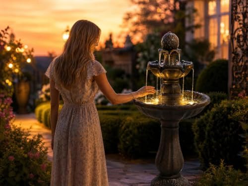 42.2'' Tall,3 Tiered Outdoor Water Fountains – Like Stone Bird Bath for Outside, Elegant Waterfall Feature for Garden, Yard, Patio (Bronze Color) - Image 2