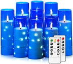 Nimiko Flickering Flameless LED Candles,Battery Operated Candles 9 Pcs with Embedded Star String,Acrylic LED Pillar Candles with Remote,Suitable for Home Decoration to Create an Atmosphere (Blue) by Nimiko