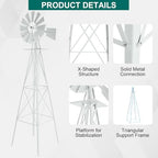 8FT Garden Windmill, Metal Yard Decor with Weather Vane, White - Image 2
