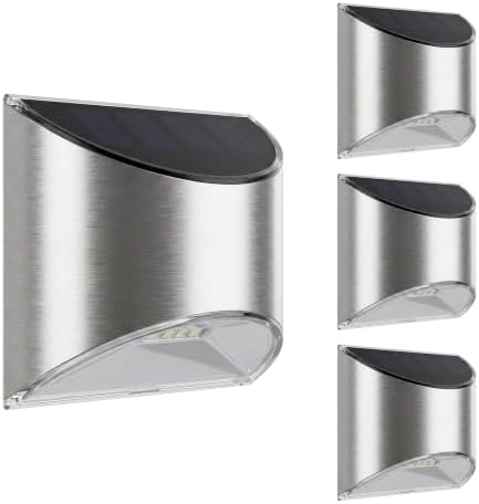 Home Zone Living 4PK Solar Wall Lights, Decorative Outdoor Fence, Stainless by HomeZoneLiving