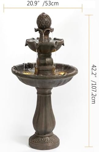 42.2'' Tall,3 Tiered Outdoor Water Fountains – Like Stone Bird Bath for Outside, Elegant Waterfall Feature for Garden, Yard, Patio (Bronze Color) - Image 4