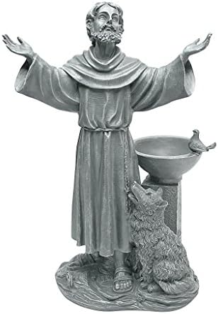 Design Toscano Francis of Assisi Blessing Religious Garden Decor Statue with Bird Bath Feeder, 19 inches Tall, Cast Stone Resin, Gray Stone Finish by DesignToscano