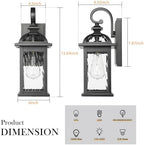 Darkaway Outdoor Lights Fixture Wall Mount, Exterior Wall Light with Water Ripple Glass Waterproof Black Outside Wall Sconce for House Porch Hallway Garage - Image 2