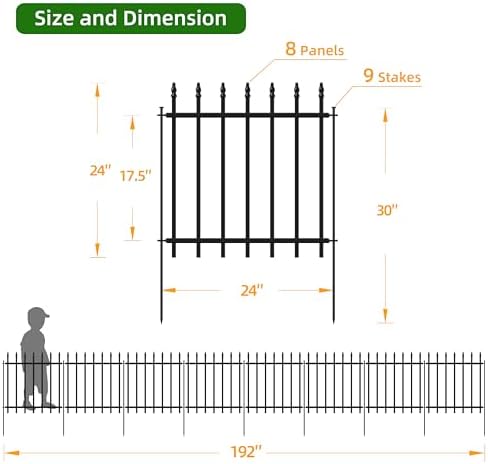 Decorative Metal Garden Fence 24" x 16', Outdoor Fence Border with Stakes - Image 4