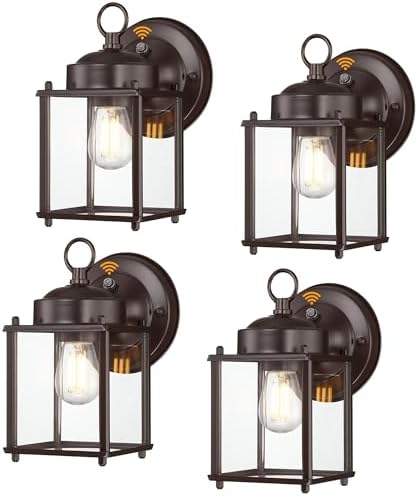 Outdoor Wall Light Fixture, Metal Glass, Bronze, 4 Pack by KumtinSmart
