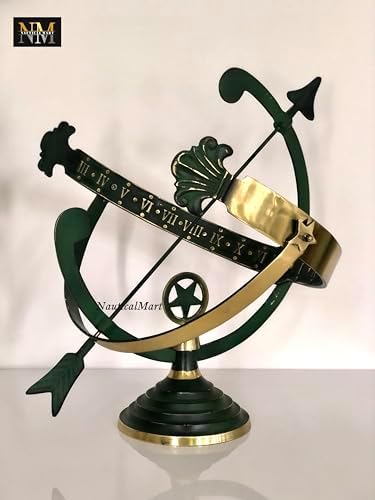 NauticalMart Polished Brass 18-Inch Diameter Armillary Sundial Astronomical Globe Decor for Garden, Patio, or Office Display (Green) - Image 5