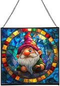 Stained-Glass Window Gnome Stained Glass Suncatcher – Square Hanging Window Panel for Home or Greenhouse – Whimsical Glass Art Gift for Garden Lovers, Christmas, Halloween, Father Days Sy50Zg by Custom