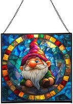 Stained-Glass Window Gnome Stained Glass Suncatcher – Square Hanging Window Panel for Home or Greenhouse – Whimsical Glass Art Gift for Garden Lovers, Christmas, Halloween, Father Days Sy50Zg by Custom