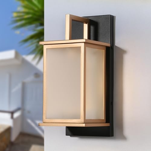 Black and Gold Outdoor Wall Lights, Modern Exterior Wall Sconce Lanterns with Frosted Glass, Anti-Rust Square Waterproof Porch Lights Fixture for Front Door, Entry, Porch, Patio, and Gazebo by MAKEYOURHOUSEAREALHOME