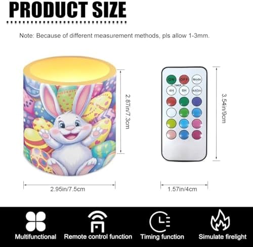 Pack of 4 Flameless Candles with Timer Battery Operated Candles with Remote, Easter Eggs Cartoon Bunny Print LED Pillar Tea Lights for Easter Day Patio Banquet Home Decoration - Image 3