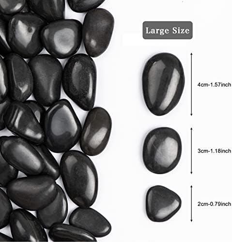 20 lbs Polished Black River Rocks, Natural Decorative Stones for Indoor Plants, Vases & Fish Tank, Includes 1 Engraved Inspirational Rock, 1-2 Inch Decorative Pebbles for Garden Landscaping - Image 3