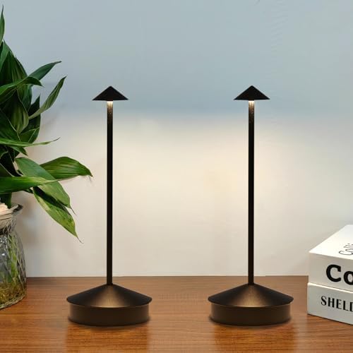 2 Pack Aluminum Cordless Table Lamp, 6000mAh Rechargeable Table Lamps, Portable Touch LED Lamp, Outdoor Waterproof Dimmable Cordless Rechargeable Table Lamps for Restaurant/Patio- Black (Black) by SimisandTableLamps