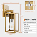 Outdoor Light Fixtures Wall Mount, Waterproof Front Porch Lights, Modern Exterior Lighting Fixtures with E26 Socket, Gold Wall Sconces Lantern Lamp, Outside Lights for House, Garage, Patio (2 Pack） - Image 6