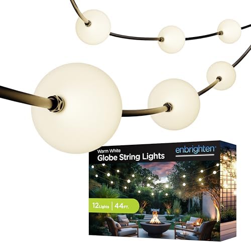 Enbrighten Globe Outdoor String Lights, 44ft, 12 Lights, White Light Only by Enbrighten