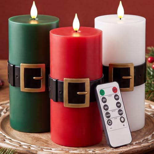 Retisee 3 Pack Christmas Flameless Candle, Santa Belt Design, Mixed Colors by Retisee