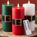 Retisee 3 Pack Christmas Flameless Candle, Santa Belt Design, Mixed Colors by Retisee