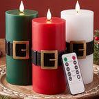 Retisee 3 Pack Christmas Flameless Candle, Santa Belt Design, Mixed Colors by Retisee