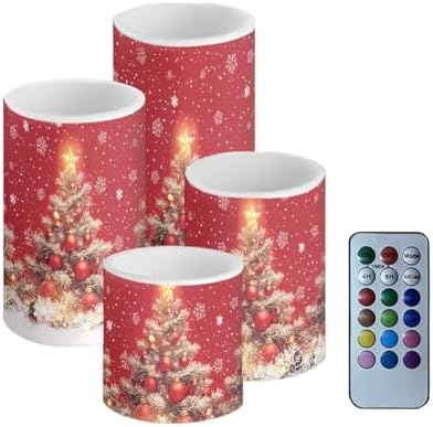 GLENLCWE Merry Christmas Tree Flameless Candles 4 Pack(3" 4" 5" 6"),Flickering Battery Operated LED Pillar Candles,Realistic Fake Candle for Home Party Wedding Restaurant Decorations by GLENLCWE
