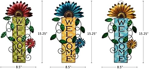 Metal Welcome Sign Rustic Wall Hanging Plaque - Decorative Welcome Flower Signs for Porch Front Door Farmhouse Home Decoration Garden Themed Wreath Ornament (Set of 3) - Image 3