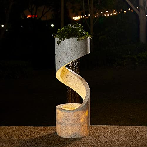 Glitzhome Outdoor Water Fountain with LED Light, Modren Curved Waterfall Fountain with Stone Planter, Faux Terrazzo Spiral Shaped Outdoor Fountains Water Feature for Garden Patio Deck Porch, 40.25”H - Image 6