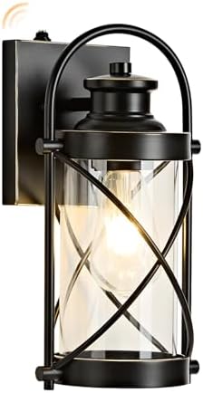 Dusk to Dawn Outdoor Wall Lights Fixtures, Waterproof Exterior Lighting with Photocell Sensor, Vintage Black with Gold Trim Metal Cage Lantern, Outside Lights for House Porch Patio Garage, 2 Pack by OKELI