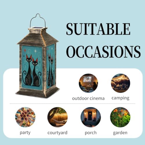 Teal Cats Mid Century Solar Lanterns Outdoor Waterproof - Image 5