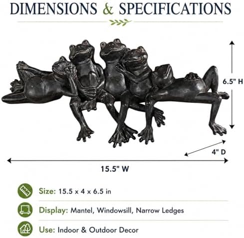 Landhoow Vintage Bronze Frog Garden Statue 15.5" W Funny Resin Figurine - Image 3
