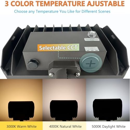 1Pack-Dusk to Dawn Outdoor 100W LED Flood Light with Knuckle&Plate, 3000K/4000K/5000K Color Selectable, 14000LM 1000W Equiv., ETL Commercial LED Floodlight, Outdoor Security Lighting for Parking Lot - Image 3