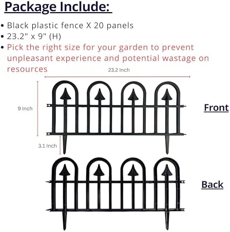 LaLaGreen Decorative Garden Edging Border (24in, 20 Pack) Black Fence Panel - Image 2