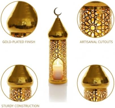 Hang or Display Moroccan-Style Metal Lantern with Gold Finish for Ambient Candle Lighting - Image 6