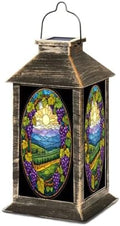 Solar Lantern Stained Glass Window Grapevines Purple Grapes Scenic Vineyard Outdoor Waterproof Garden Hanging Lantern Solar Powered Lighting Outside Table Lamp for Patio Deck Camping 1 Pack by Unknown