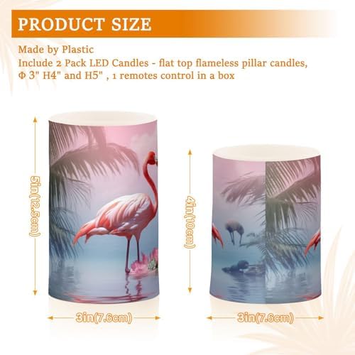 YETTASBIN Flamingo Flameless Candles with Remote Control and Timer, Adjustable Brightness Long Lasting Battery Operated LED Pillar Candles for Indoor Outdoor Party Home Decor, 2 Pack - Image 3
